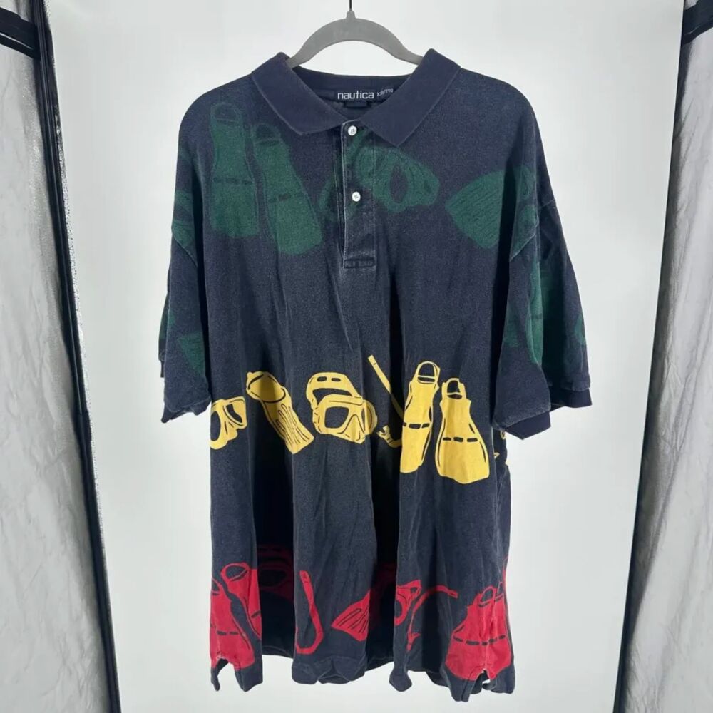 Vintage Nautica Scuba Diving Gear All Over Print Polo Shirt Size XXL / TTG